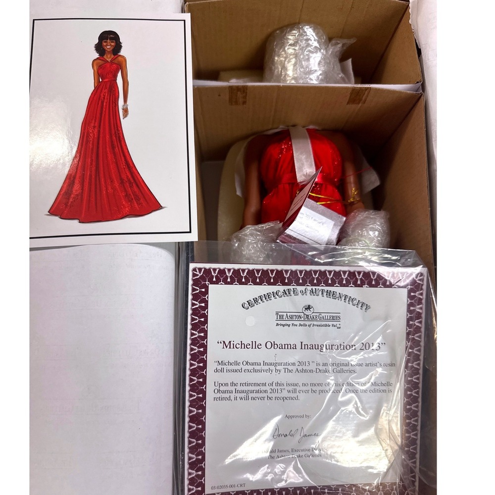 Ashton-Drake Michelle Obama Inauguration 2013 Resin Doll Red Dress COA Retired